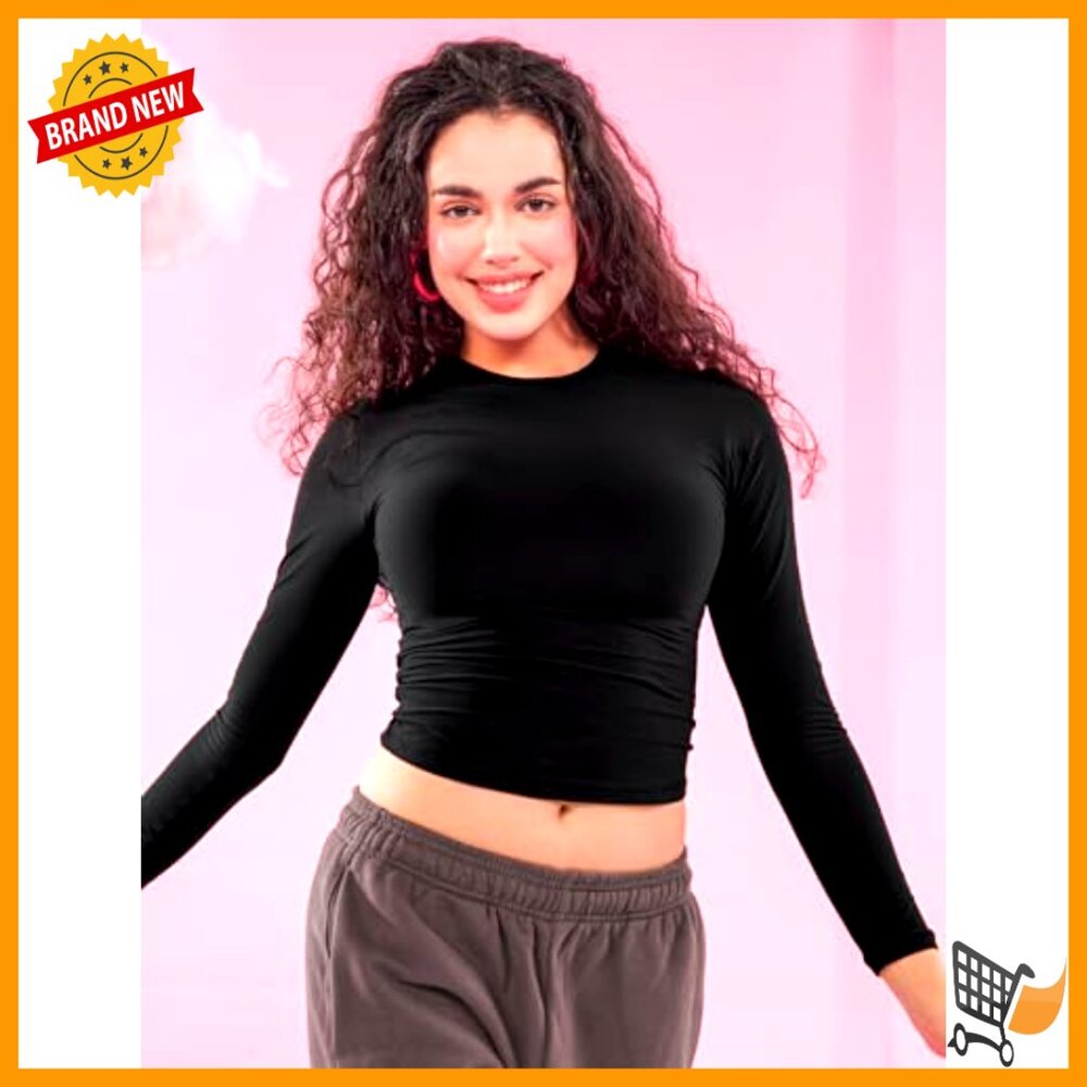 Long Sleeve Double Lined Basic Tee Crew Neck Y2k … - image 2